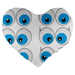 Eyes Comic Cartoon Fun Funny Toon Large 19  Premium Heart Shape Cushions by Ndabl3x