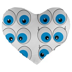 Eyes Comic Cartoon Fun Funny Toon Large 19  Premium Flano Heart Shape Cushions by Ndabl3x