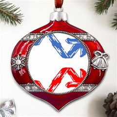 Arrow Up Down Metal Snowflake And Bell Red Ornament by Ndabl3x