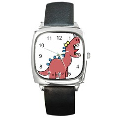 Dinosaur Dragon Drawing Cute Square Metal Watch by Ndabl3x