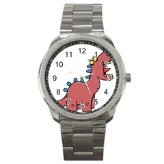 Dinosaur Dragon Drawing Cute Sport Metal Watch by Ndabl3x