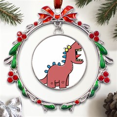 Dinosaur Dragon Drawing Cute Metal X mas Wreath Ribbon Ornament by Ndabl3x