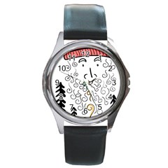 Santa Claus Cabin Hut Campfire Round Metal Watch by Ndabl3x