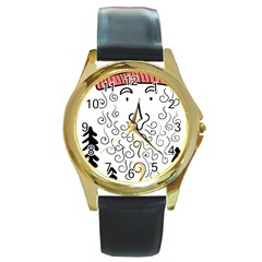 Santa Claus Cabin Hut Campfire Round Gold Metal Watch by Ndabl3x