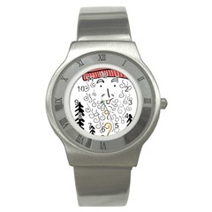 Santa Claus Cabin Hut Campfire Stainless Steel Watch by Ndabl3x