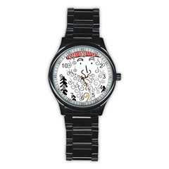 Santa Claus Cabin Hut Campfire Stainless Steel Round Watch by Ndabl3x