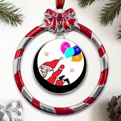 Nicholas Santa Claus Balloons Stars Metal Red Ribbon Round Ornament by Ndabl3x