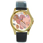 Abstract Circles Art Design Round Gold Metal Watch Front