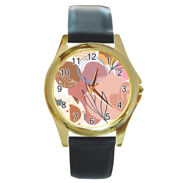 Abstract Circles Art Design Round Gold Metal Watch