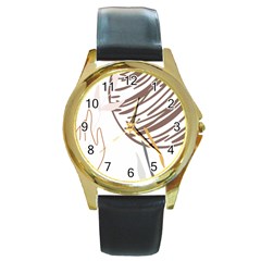 Abstract Hand Vine Lines Drawing Round Gold Metal Watch