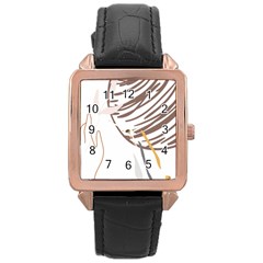 Abstract Hand Vine Lines Drawing Rose Gold Leather Watch 