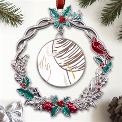 Abstract Hand Vine Lines Drawing Metal X mas Wreath Holly leaf Ornament