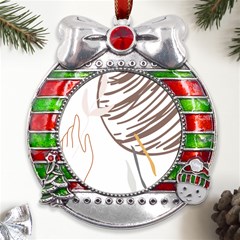 Abstract Hand Vine Lines Drawing Metal X Mas Ribbon With Red Crystal Round Ornament