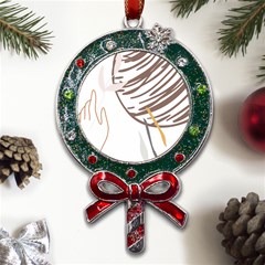 Abstract Hand Vine Lines Drawing Metal X Mas Lollipop with Crystal Ornament