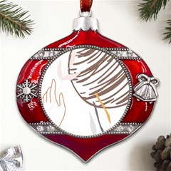 Abstract Hand Vine Lines Drawing Metal Snowflake And Bell Red Ornament