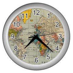 Vintage World Map Wall Clock (Silver)