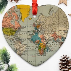 Vintage World Map Heart Ornament (Two Sides)