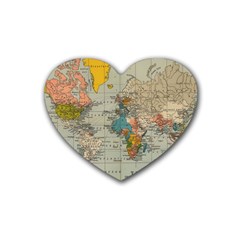 Vintage World Map Rubber Heart Coaster (4 Pack) by Ndabl3x