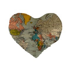 Vintage World Map Standard 16  Premium Heart Shape Cushions