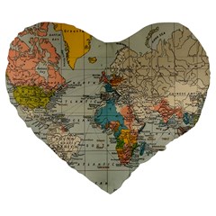 Vintage World Map Large 19  Premium Heart Shape Cushions