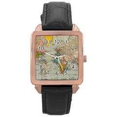 Vintage World Map Rose Gold Leather Watch 