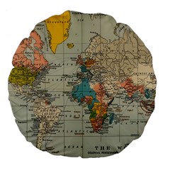 Vintage World Map Large 18  Premium Flano Round Cushions