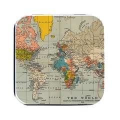 Vintage World Map Square Metal Box (black) by Ndabl3x