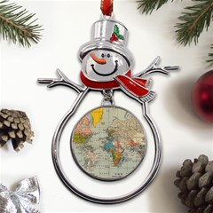 Vintage World Map Metal Snowman Ornament