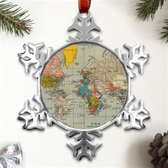 Vintage World Map Metal Small Snowflake Ornament by Ndabl3x