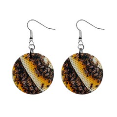 Yellow And Black Bees On Brown And Black Mini Button Earrings by Ndabl3x