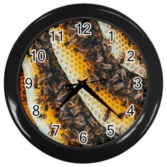 Yellow And Black Bees On Brown And Black Wall Clock (black) by Ndabl3x