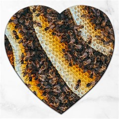 Yellow And Black Bees On Brown And Black Jigsaw Puzzle (heart) by Ndabl3x