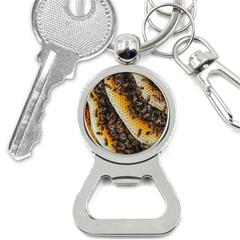 Yellow And Black Bees On Brown And Black Bottle Opener Key Chain by Ndabl3x