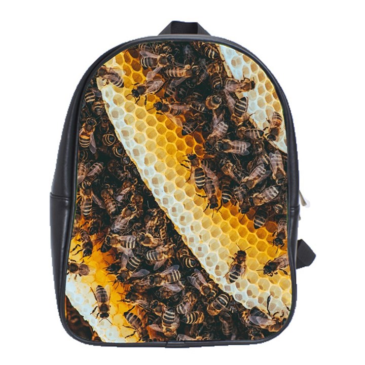 Yellow And Black Bees On Brown And Black School Bag (XL)