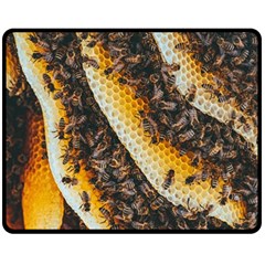 Yellow And Black Bees On Brown And Black Two Sides Fleece Blanket (medium) by Ndabl3x