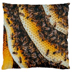 Yellow And Black Bees On Brown And Black Large Premium Plush Fleece Cushion Case (one Side) by Ndabl3x