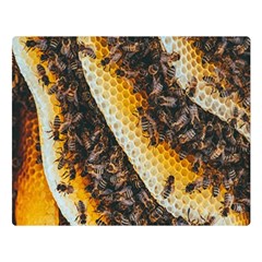 Yellow And Black Bees On Brown And Black Two Sides Premium Plush Fleece Blanket (large) by Ndabl3x