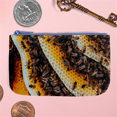 Yellow And Black Bees On Brown And Black Large Coin Purse by Ndabl3x