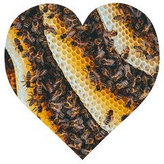 Yellow And Black Bees On Brown And Black Wooden Puzzle Heart