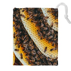 Yellow And Black Bees On Brown And Black Drawstring Pouch (4xl) by Ndabl3x