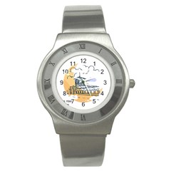 Poster Map Flag Lotus Boat Stainless Steel Watch by Grandong