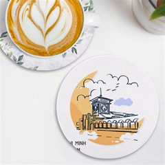 Poster Map Flag Lotus Boat Uv Print Round Tile Coaster by Grandong