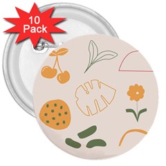 Cherries Flower Leaves Floral 3  Buttons (10 Pack)  by Grandong