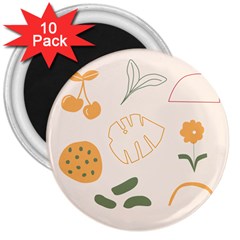 Cherries Flower Leaves Floral 3  Magnets (10 Pack)  by Grandong