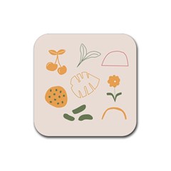 Cherries Flower Leaves Floral Rubber Coaster (square) by Grandong