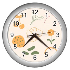 Cherries Flower Leaves Floral Wall Clock (silver) by Grandong