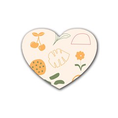 Cherries Flower Leaves Floral Rubber Coaster (heart) by Grandong