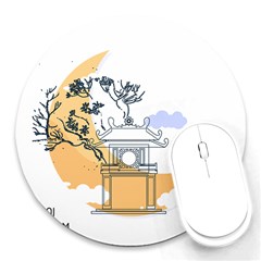 Poster Map Flag Lotus Boat Ha Noi Vietnam Round Mousepad by Grandong