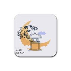 Poster Map Flag Lotus Boat Ha Noi Vietnam Rubber Coaster (square) by Grandong