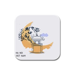 Poster Map Flag Lotus Boat Ha Noi Vietnam Rubber Square Coaster (4 Pack) by Grandong